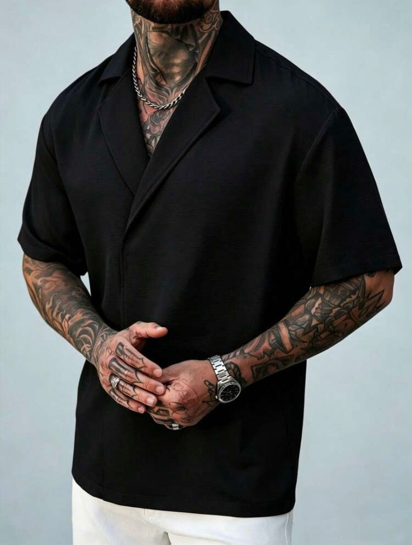 Chemise décontractée homme à col à revers, coupe ample unie, style été et vacances décontractées