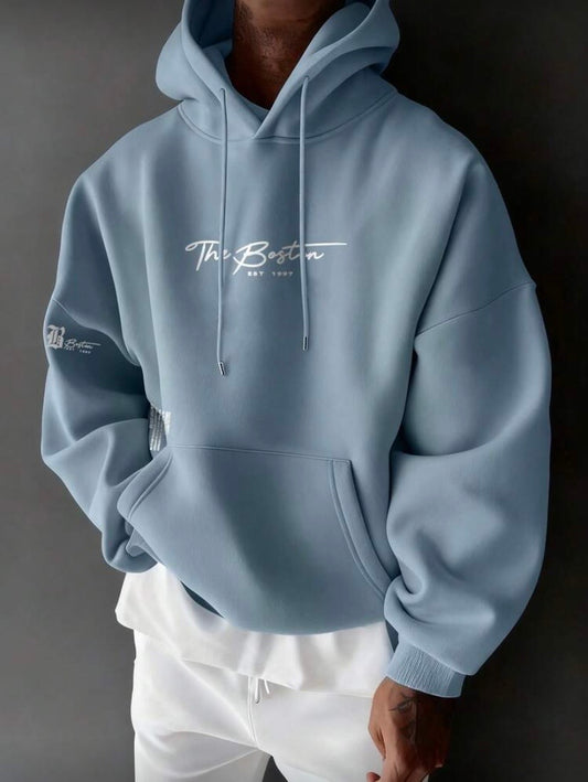 Hoodie Homme Minimaliste à Slogan, Poche Kangourou, Cordon de Serrage, Automne/Hiver