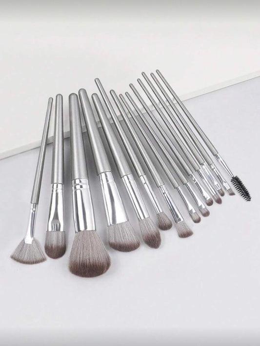 Set de 14 Pinceaux de Maquillage Kabuki, Poils Nylon Hypoallergéniques, Manche ABS, Vert Foncé, Pour Tous Types de Peau
