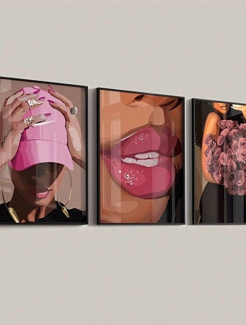 Lot de 3 toiles glamour style Art déco avec illustrations féminines, impressions sans cadre pour une décoration moderne du salon ou de la chambre.