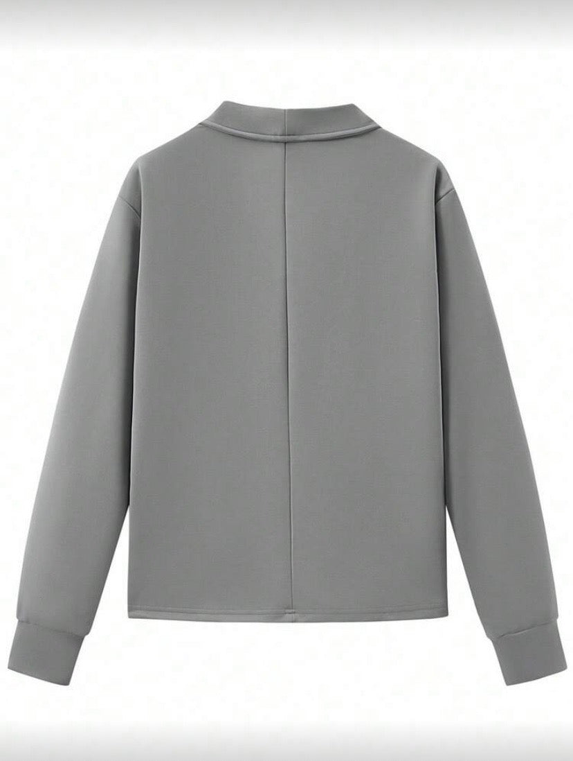 Sweatshirt Homme Uni à Col Revers – Manches Longues, Style Casual Automne