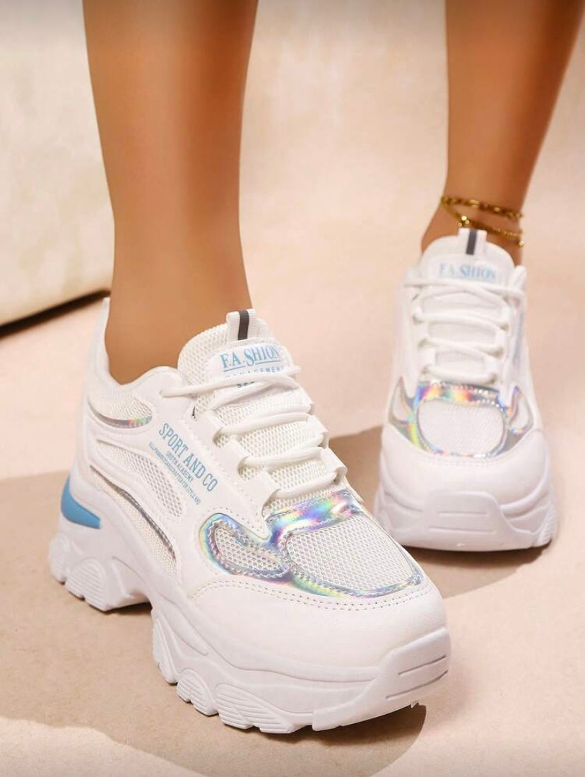 Baskets épaisses imperméables à lacets, style sportif et confortable 👟