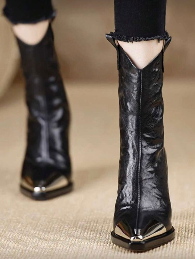 Bottines Femme à Talon Épais – Bout Carré, Style Rétro Britannique Élégant Automne/Hiver