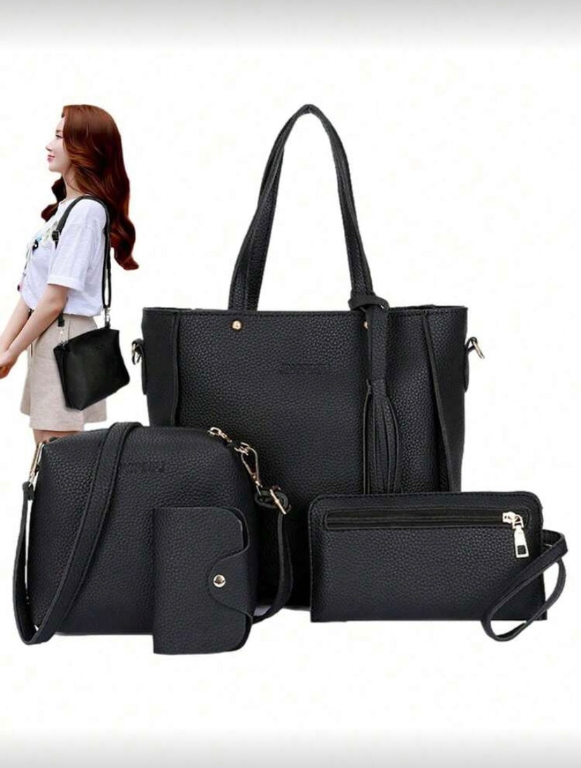 Ensemble 4 pièces de sacs texturés, porté épaule ou main, style élégant et polyvalent 👜