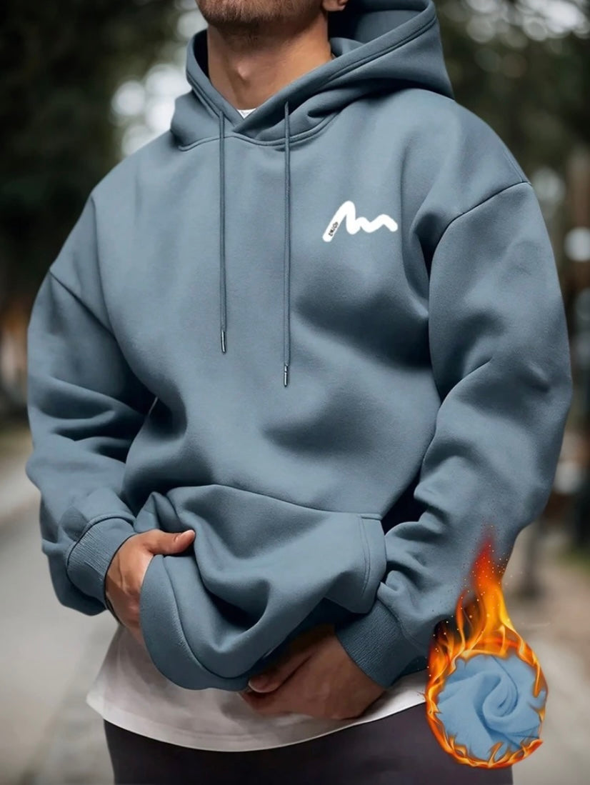 Hoodie Homme Imprimé Graphique, Doublure Thermique, Style Streetwear, Automne/Hiver