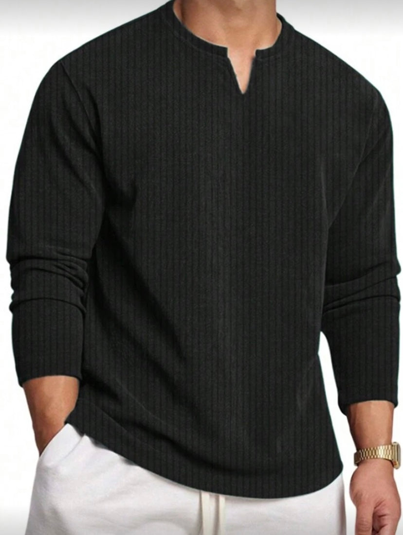 Polo Homme Vintage à Col Côtelé – Maille Légère, Manches Longues, Coupe Ample, Polyvalent Printemps/Été/Automne 🌿☀️🍂