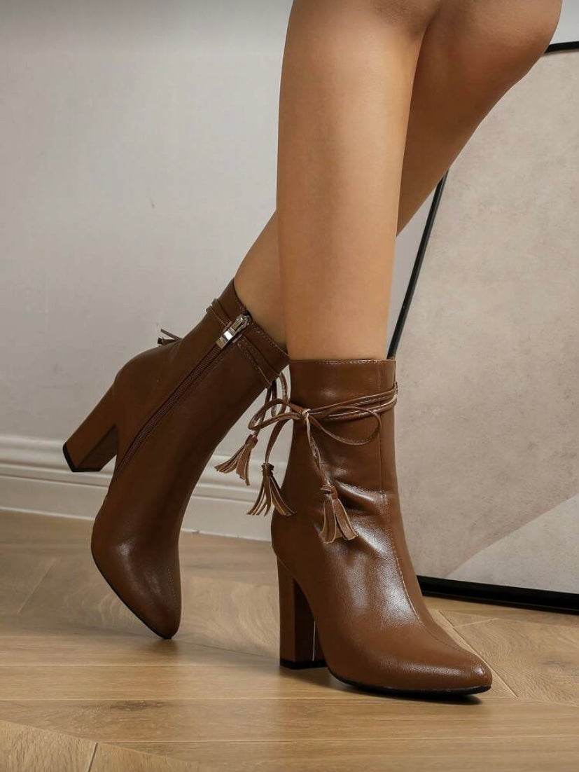 Bottines Courtes Femme à Talon Épais – Bout Pointu, Style Coréen Polyvalent avec Plateforme