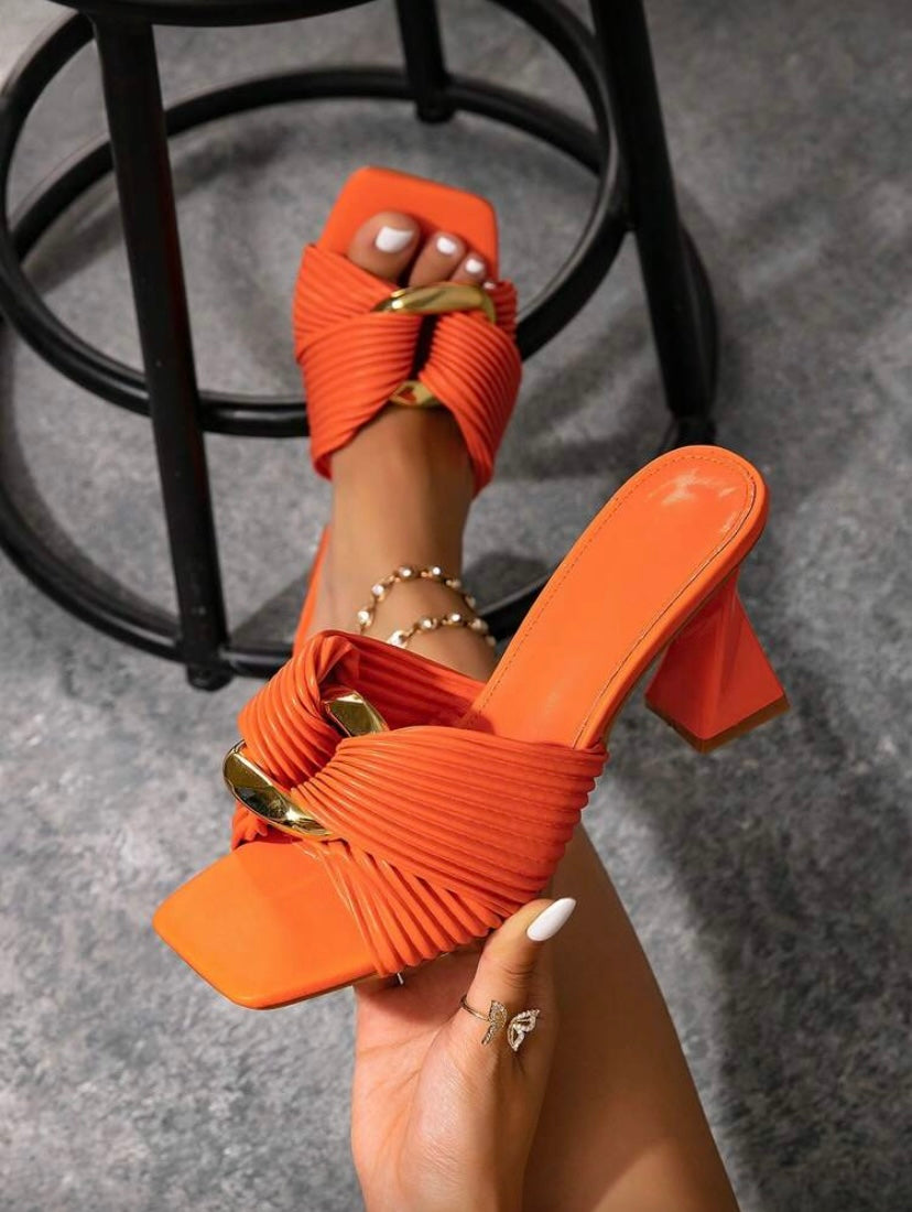 Sandales bout carré à talon spiralé avec boucle anneau, style élégant pour l’extérieur 👠✨
