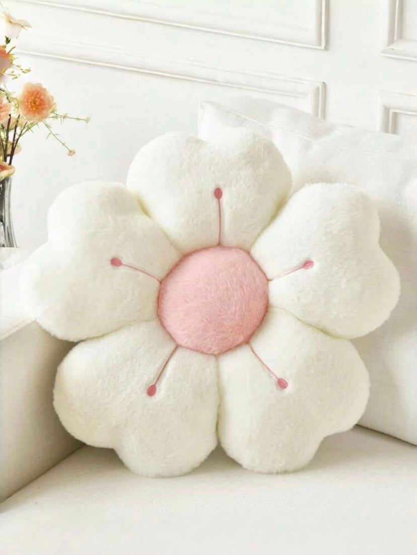 Coussin décoratif en forme de marguerite avec revêtement en fausse fourrure douce, idéal pour le canapé, la chambre ou le salon.