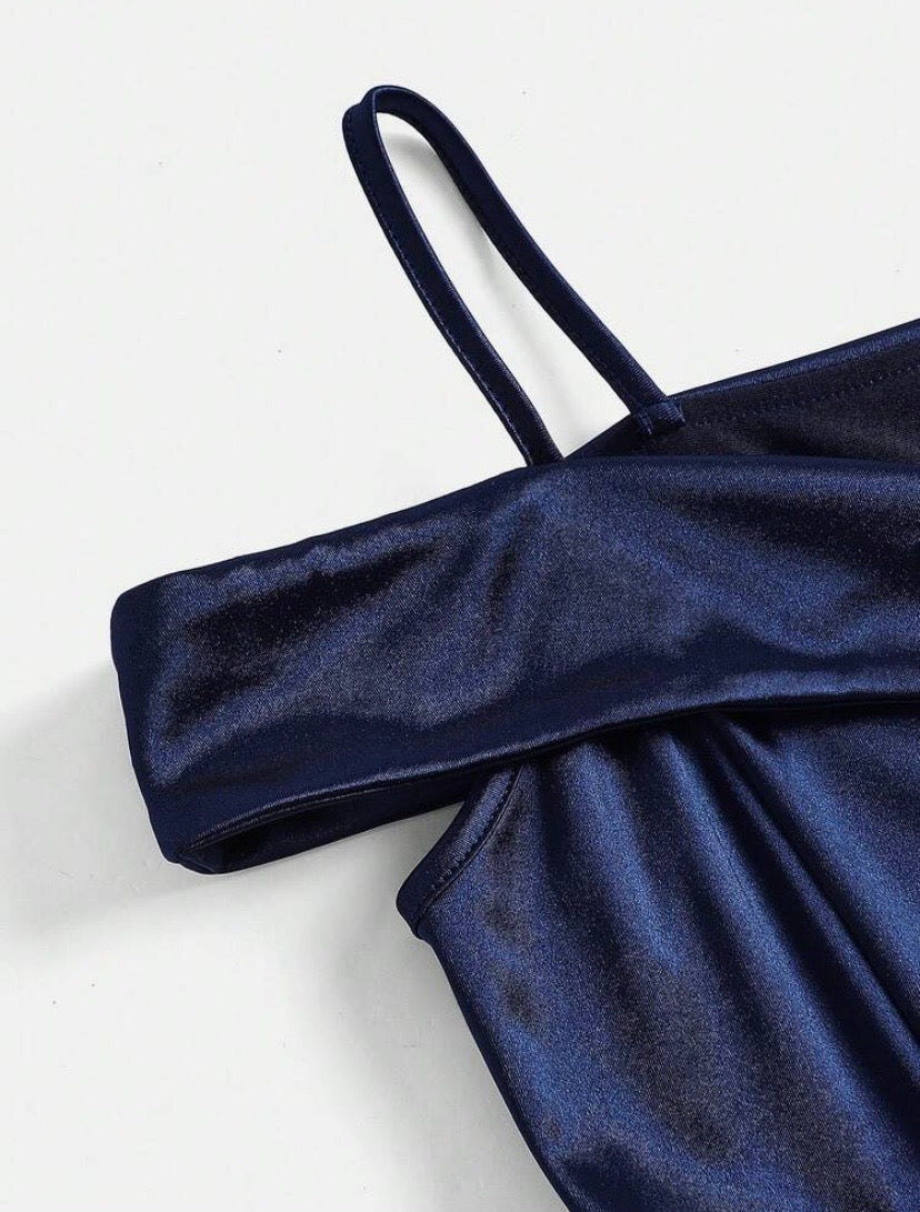 Robe Longue Velours Fille Épaule Dénudée – Style Princesse