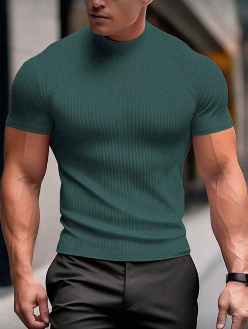 T-shirt homme uni à manches courtes avec col montant côtelé
