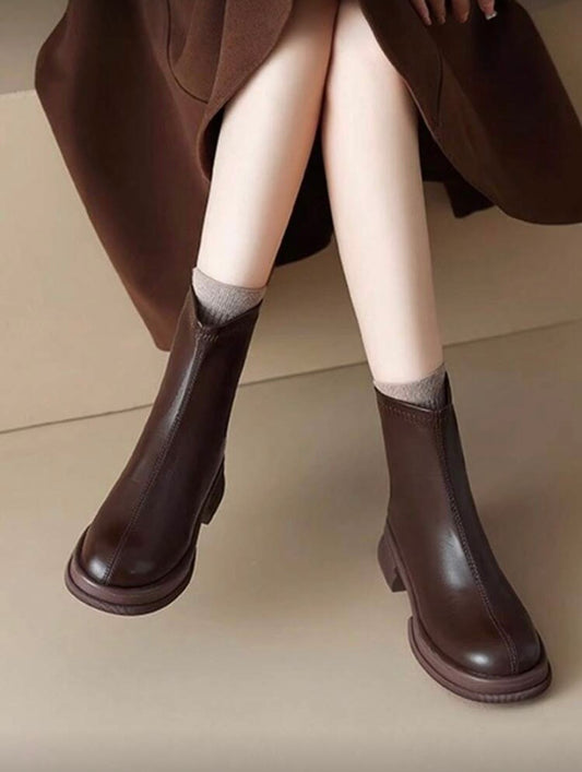 Bottines Femme à Semelle Épaisse – Coupe Ajustée, Style Britannique Automne/Hiver