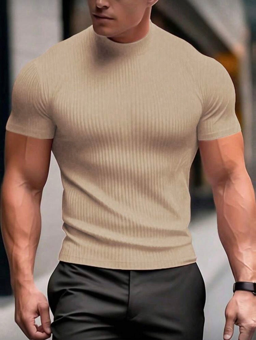 T-shirt homme uni à manches courtes avec col montant côtelé