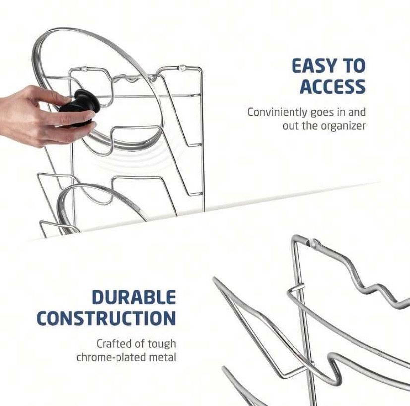 Organisateur mural de cuisine en acier inoxydable 304 avec rangement multicouche, idéal pour couvercles et accessoires tout en optimisant l’espace.