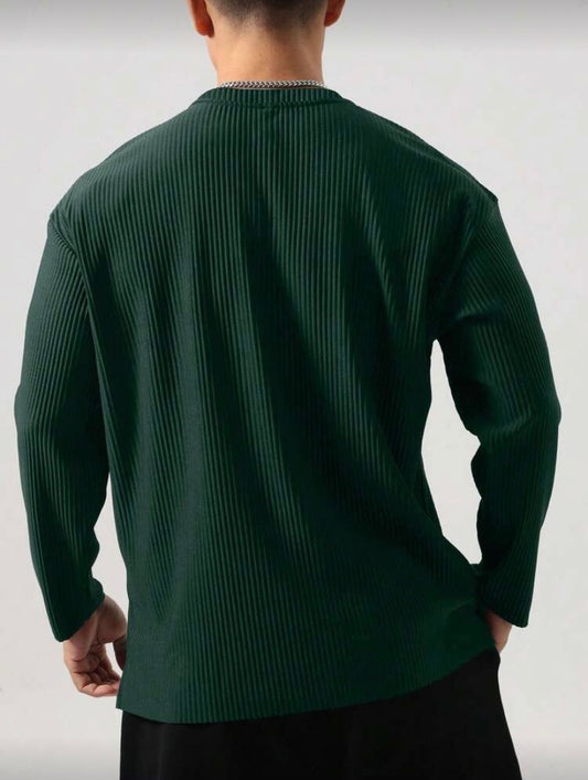 Polo Homme Vintage à Col Côtelé – Maille Légère, Manches Longues, Coupe Ample, Polyvalent Printemps/Été/Automne 🌿☀️🍂
