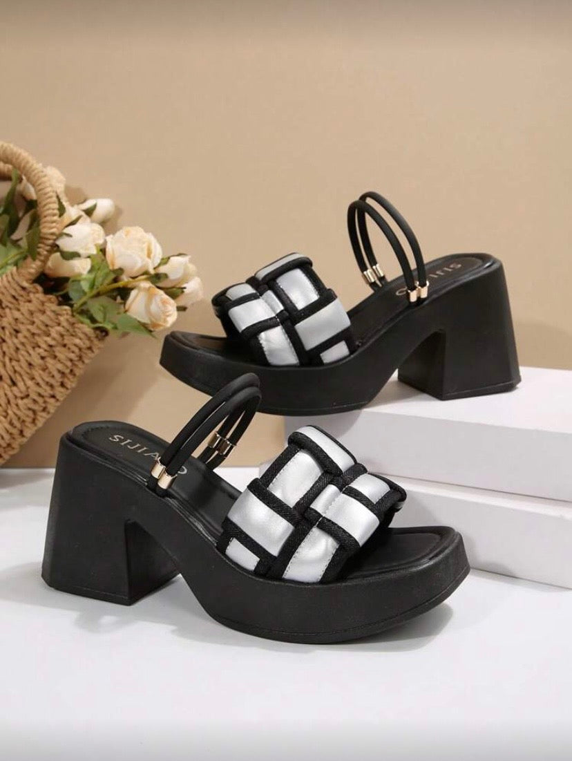 Sandales Femme à Talon Haut Bicolores – Semelle Épaisse Antidérapante, Style Élégant Printemps/Été