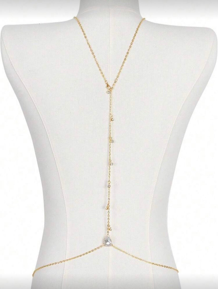 Collier dos nu à chaîne élégante avec pendentif goutte de pluie
