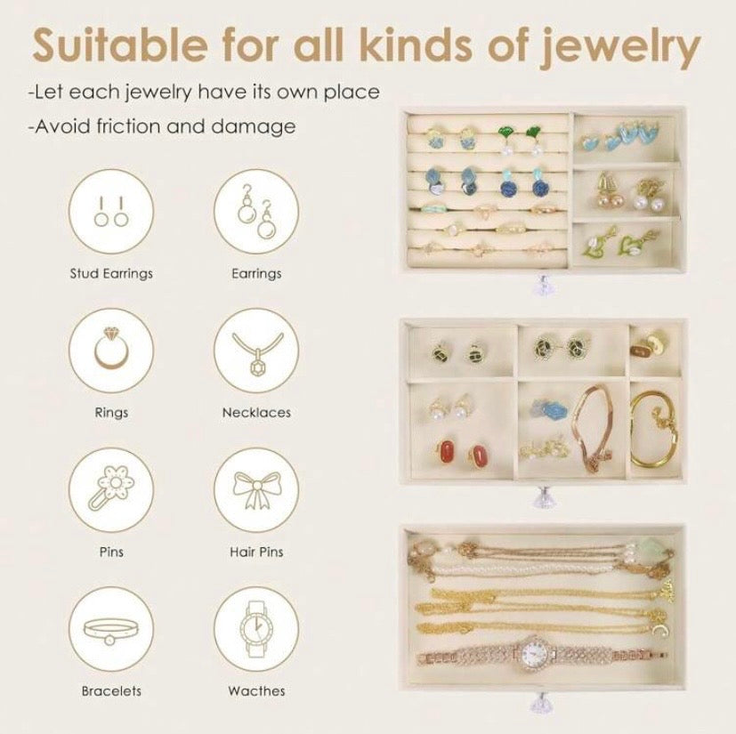 Boîte de rangement à bijoux en acrylique transparent à plusieurs niveaux avec tiroirs empilables, idéale pour organiser colliers, bracelets et boucles d’oreilles.