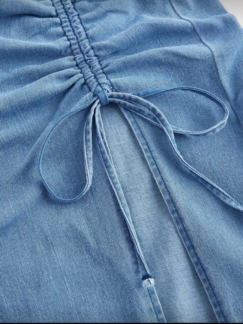 Jupe en denim à couleur unie avec cordon de serrage pour femme