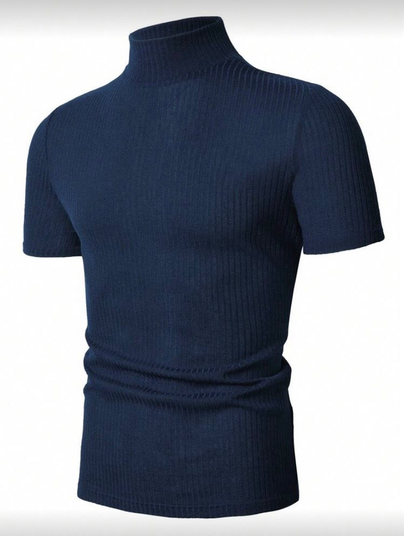 T-shirt homme uni à manches courtes avec col montant côtelé