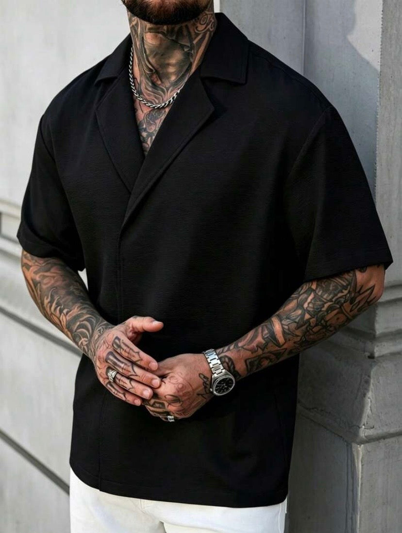Chemise décontractée homme à col à revers, coupe ample unie, style été et vacances décontractées