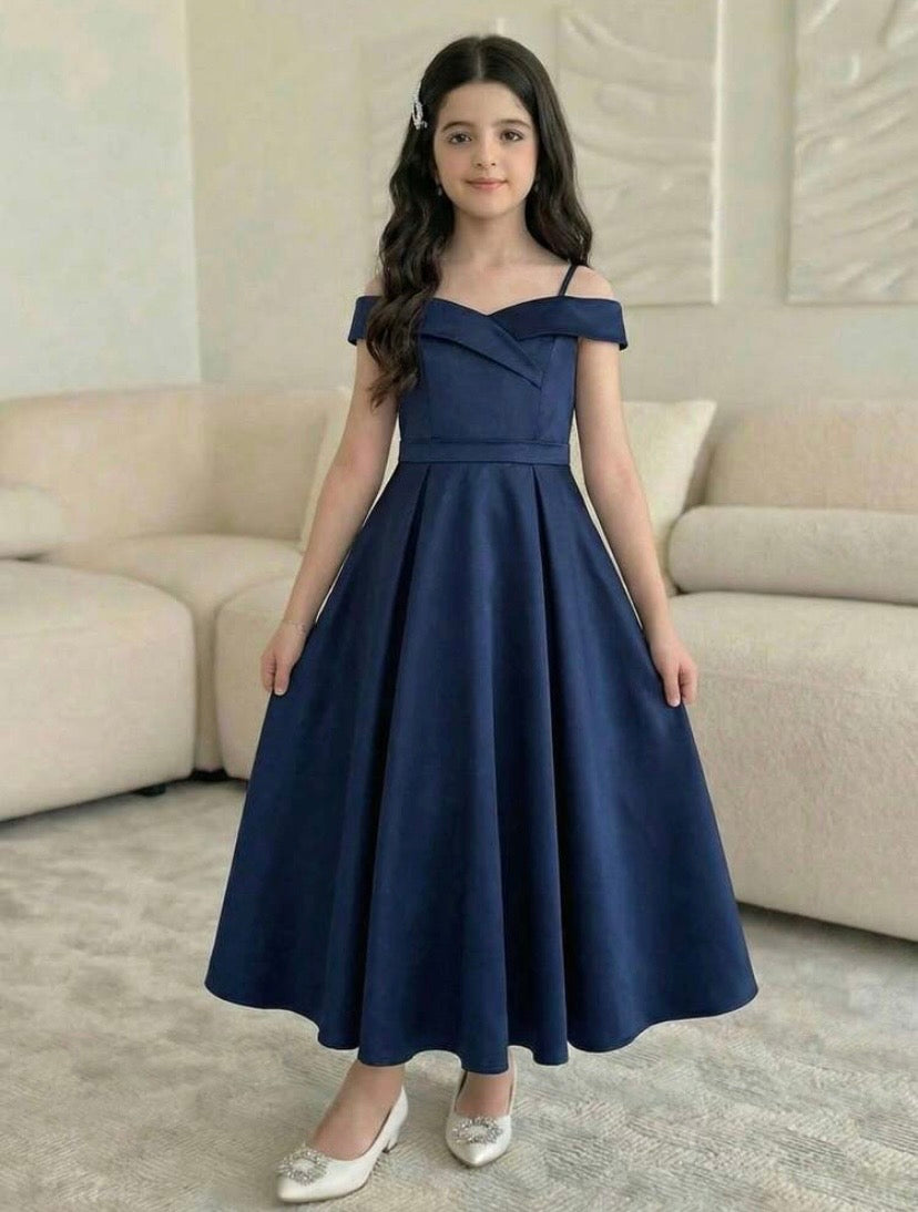 Robe Longue Velours Fille Épaule Dénudée – Style Princesse