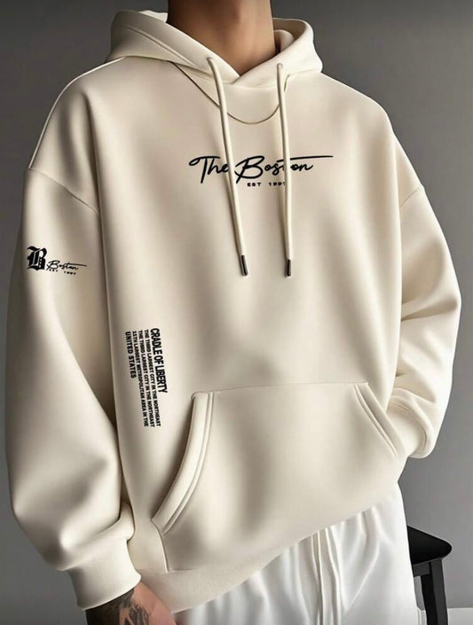 Hoodie Homme Minimaliste à Slogan, Poche Kangourou, Cordon de Serrage, Automne/Hiver