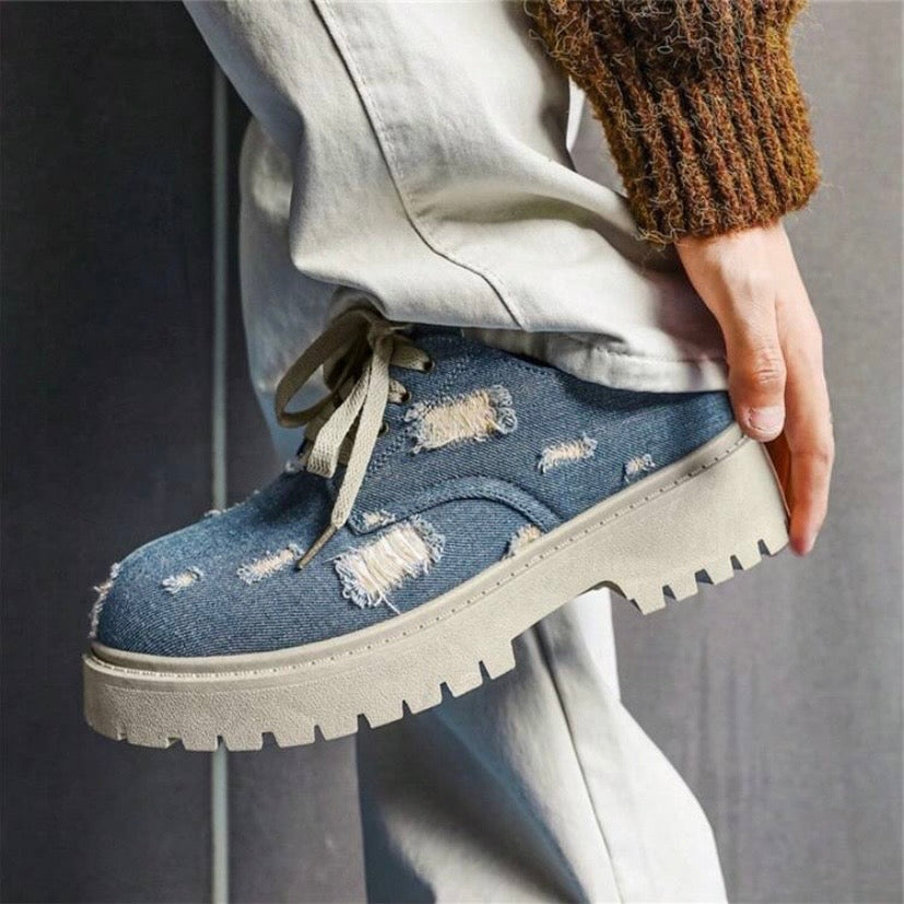 Bottes Homme Basses Style Vintage, Semelle Épaisse Rehaussante, Polyvalentes pour l’Automne/Hiver