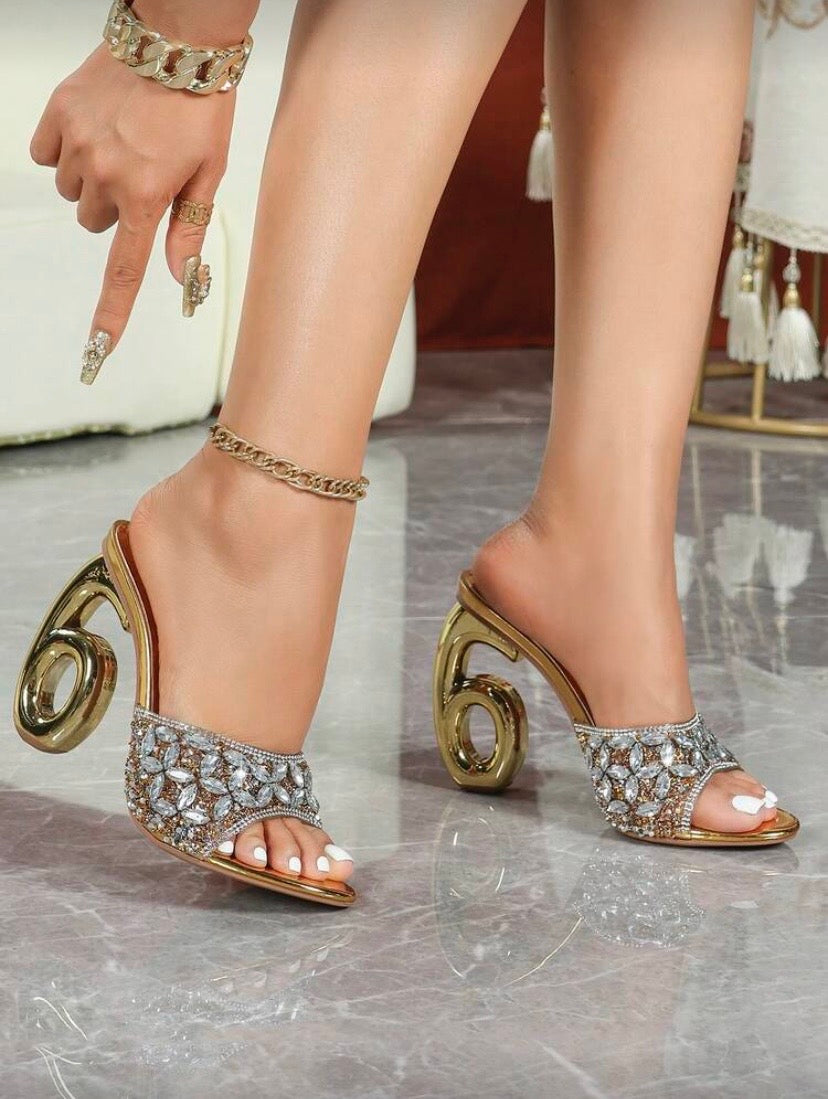 Sandales à talons hauts bout rond entièrement ornées de strass, style luxueux pour soirées 👠✨