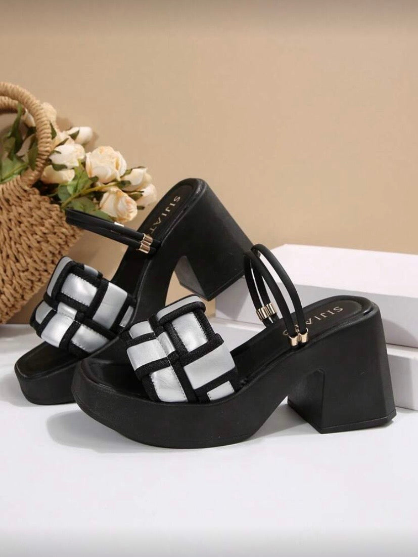 Sandales Femme à Talon Haut Bicolores – Semelle Épaisse Antidérapante, Style Élégant Printemps/Été