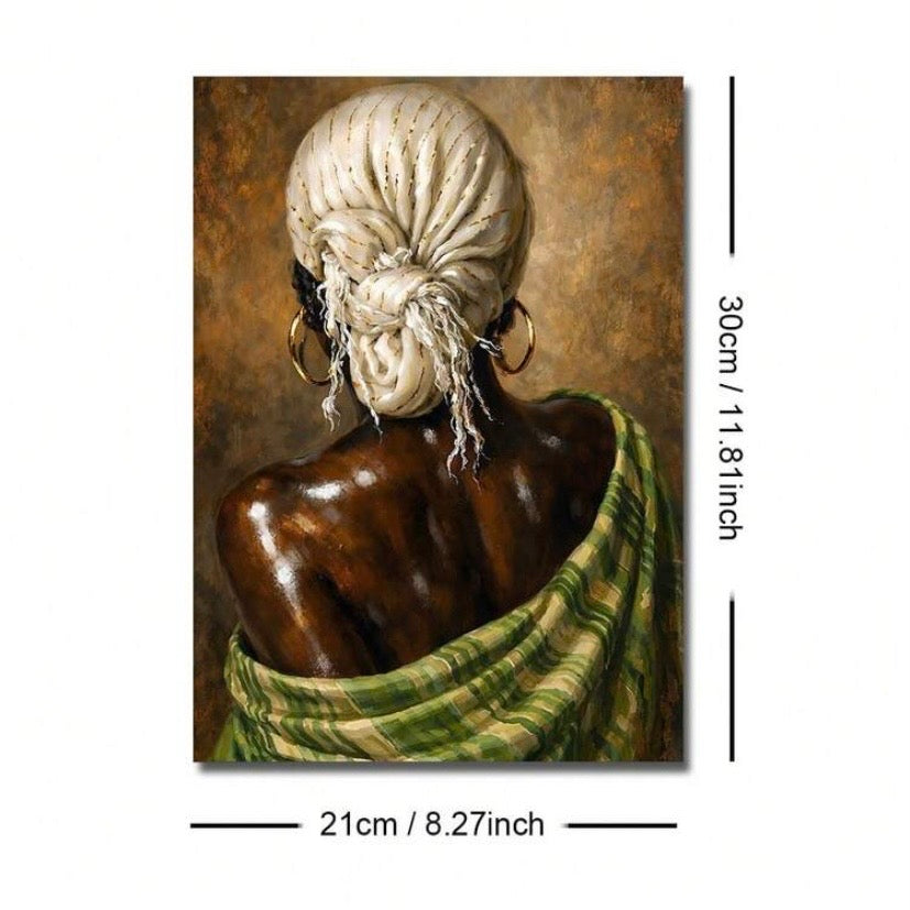 Poster mural bohème abstrait représentant une femme africaine, style minimaliste moderne avec option cadre, idéal pour salon ou chambre.