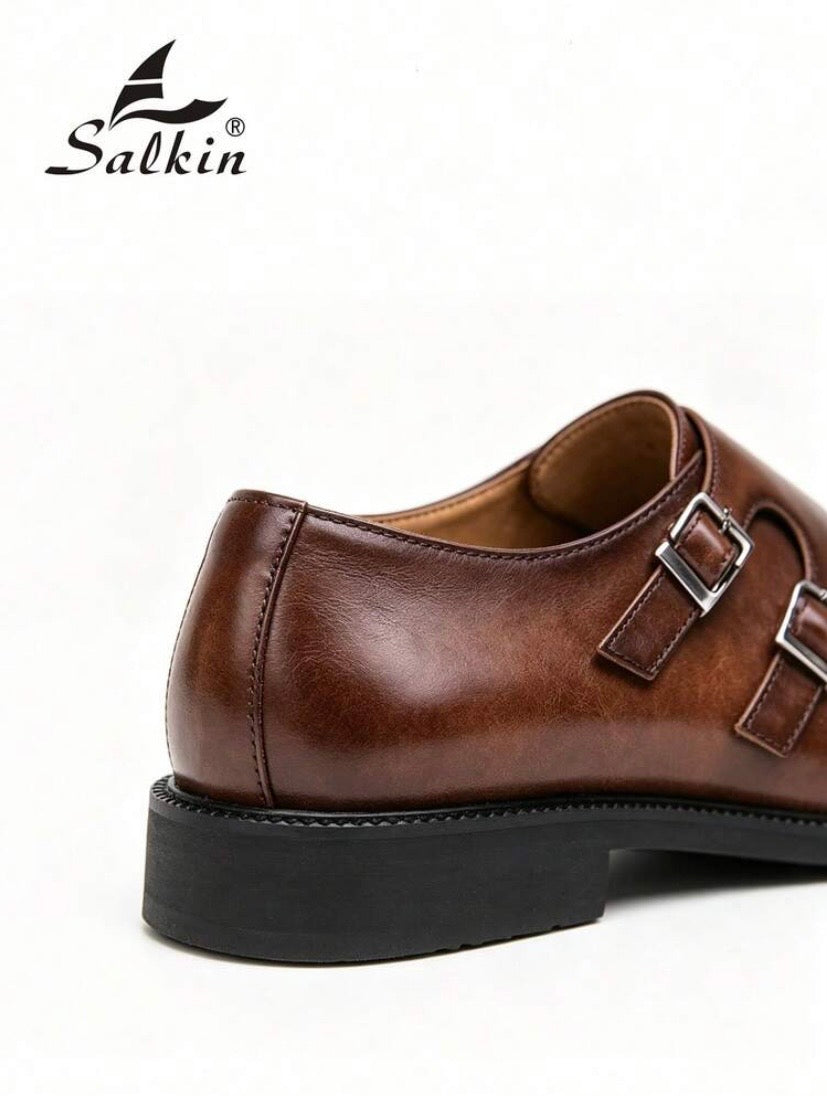Mocassins élégants pour homme à bout pointu avec double boucle style monk strap, parfaits pour le bureau, les cérémonies et les occasions formelles.