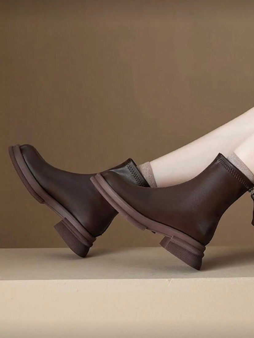 Bottines Femme à Semelle Épaisse – Coupe Ajustée, Style Britannique Automne/Hiver