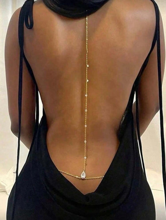 Collier dos nu à chaîne élégante avec pendentif goutte de pluie