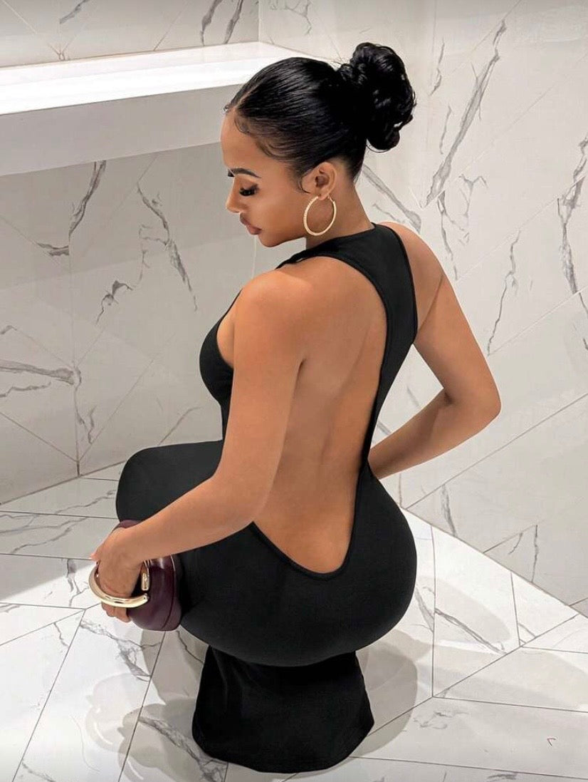 Robe longue ajustée sans manches, col rond et dos nu, style élégant et polyvalent ✨👗