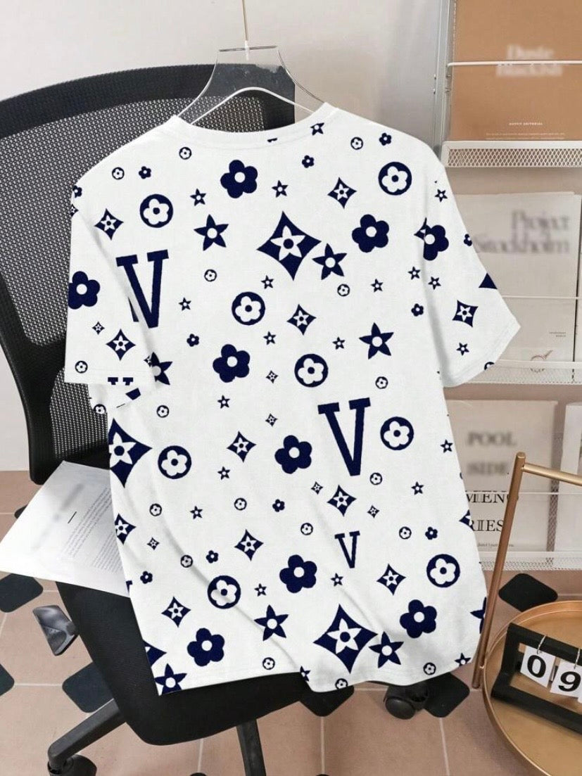T-shirt homme bleu marine à imprimé floral vintage, style décontracté et tendance