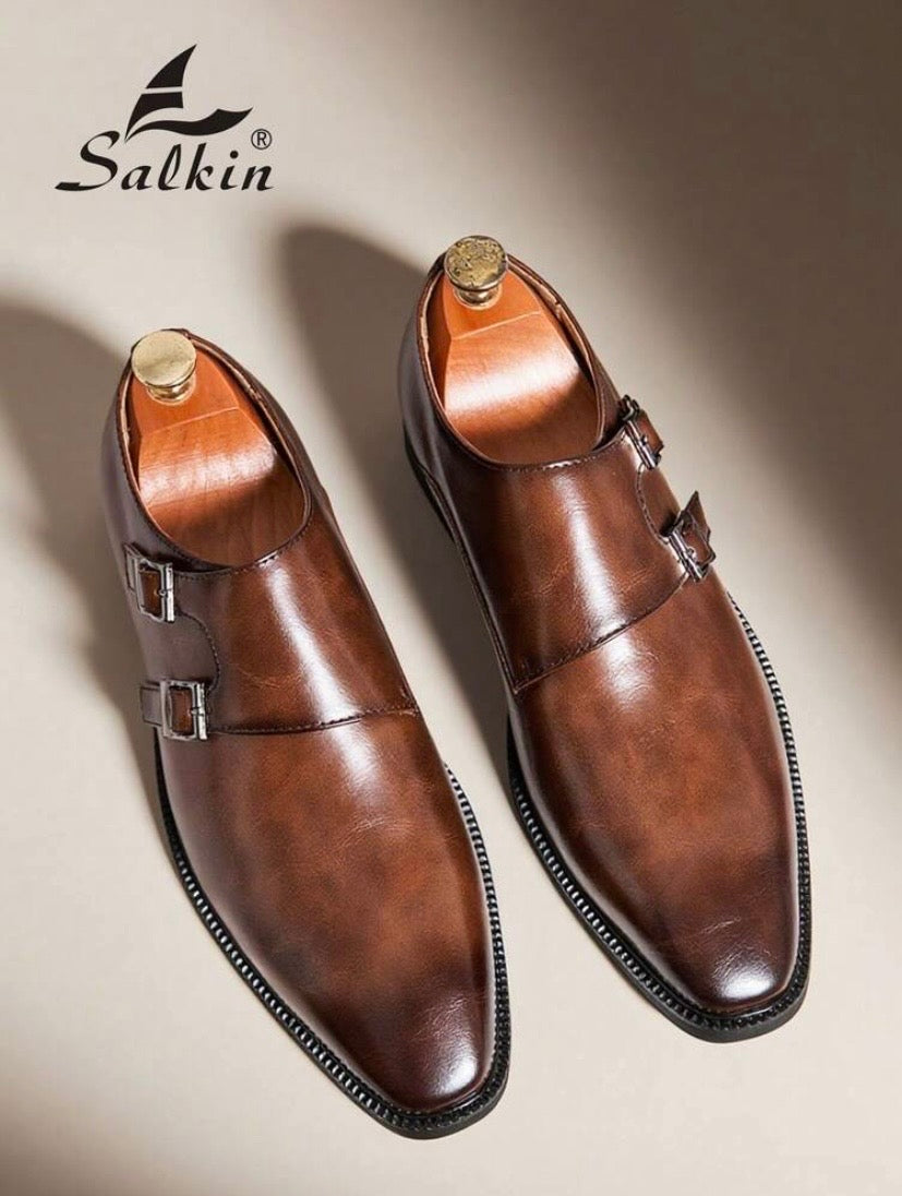 Mocassins élégants pour homme à bout pointu avec double boucle style monk strap, parfaits pour le bureau, les cérémonies et les occasions formelles.