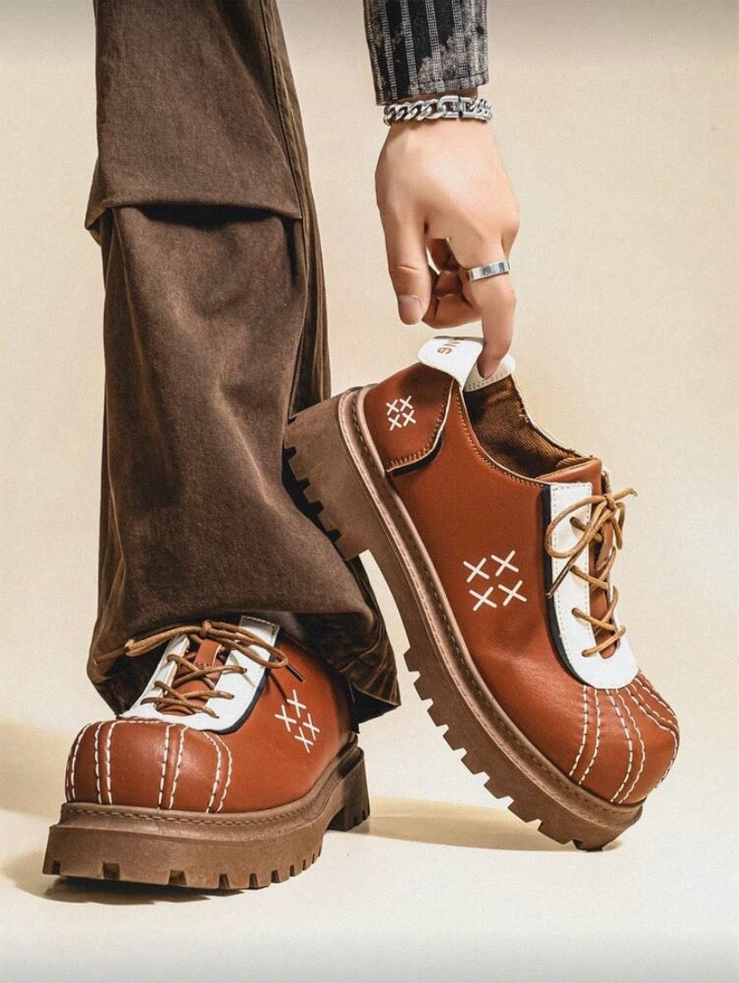 Bottes Homme Basses Style Vintage, Semelle Épaisse Rehaussante, Polyvalentes pour l’Automne/Hiver