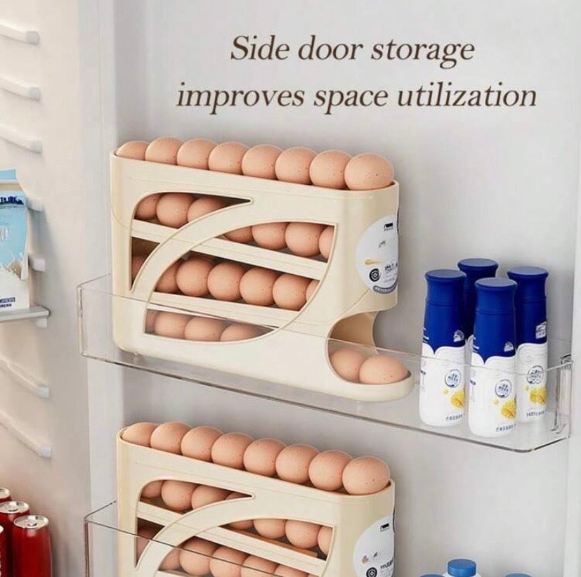 Distributeur automatique d’œufs à 4 niveaux, gain de place avec capacité de 28 œufs, idéal pour réfrigérateur ou cuisine.