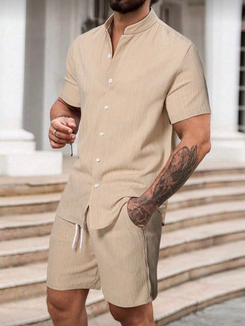 Ensemble Homme Été Chemise Manches Courtes & Short à Cordon – Style Casual Resort