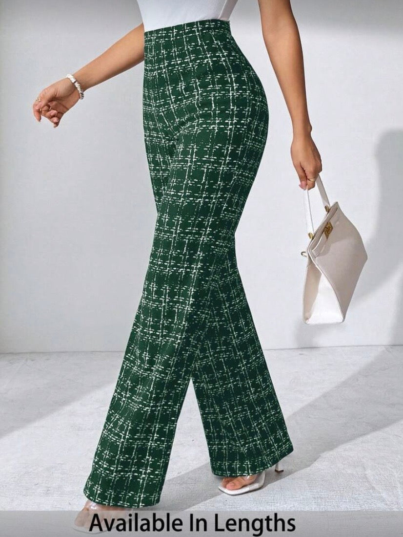 Pantalon Palazzo Grande Taille, Imprimé Carreaux, Maille Élastique, Coupe Large Élégante, Automne