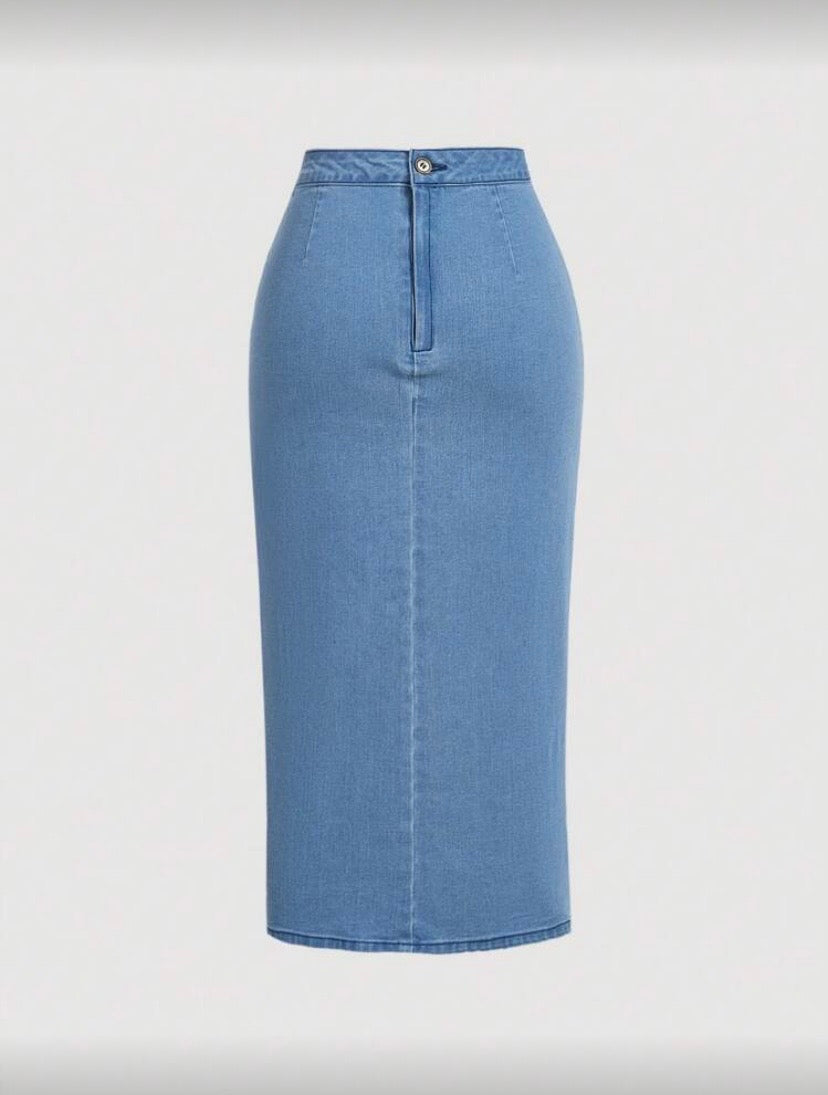 Jupe en denim à couleur unie avec cordon de serrage pour femme