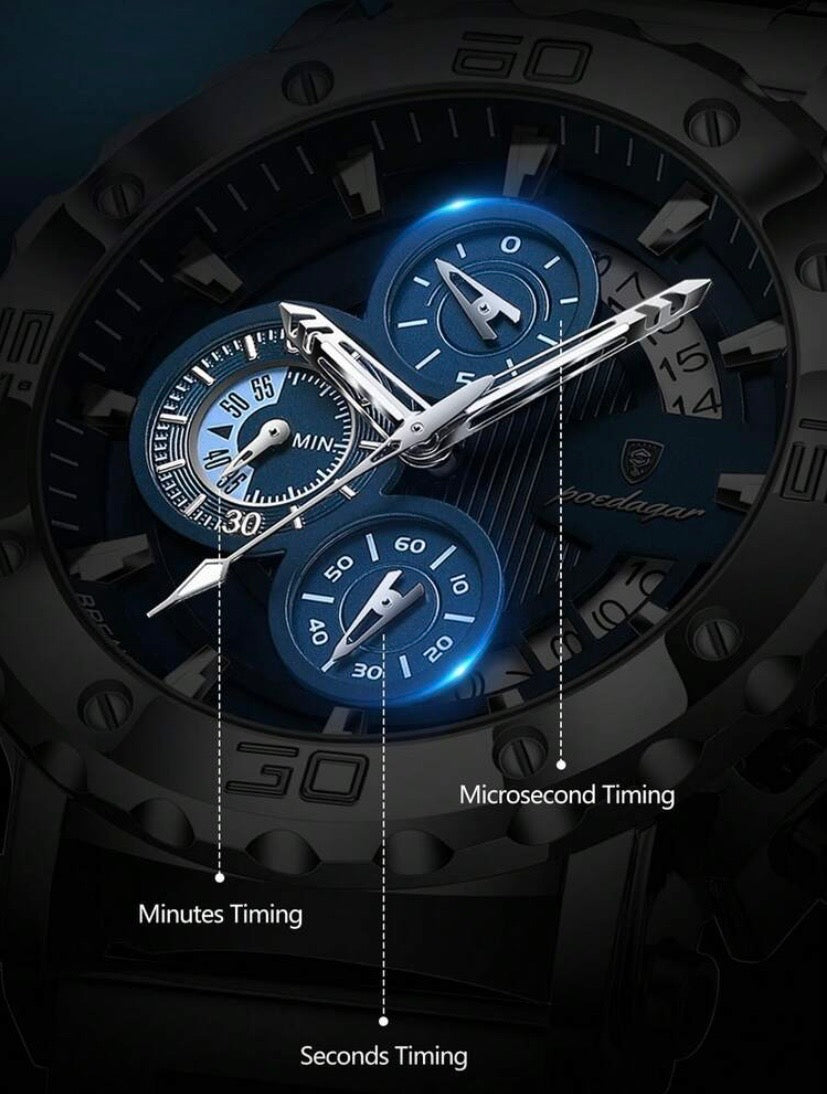 Montre Homme Quartz Chronographe en Acier Inoxydable, Affichage Date et Aiguilles Lumineuses, Style Sport Quotidien