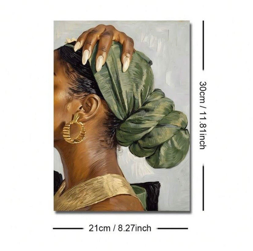 Poster mural bohème abstrait représentant une femme africaine, style minimaliste moderne avec option cadre, idéal pour salon ou chambre.