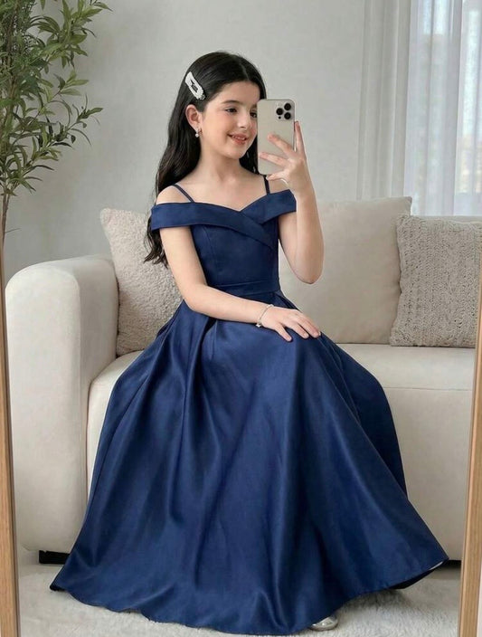 Robe Longue Velours Fille Épaule Dénudée – Style Princesse
