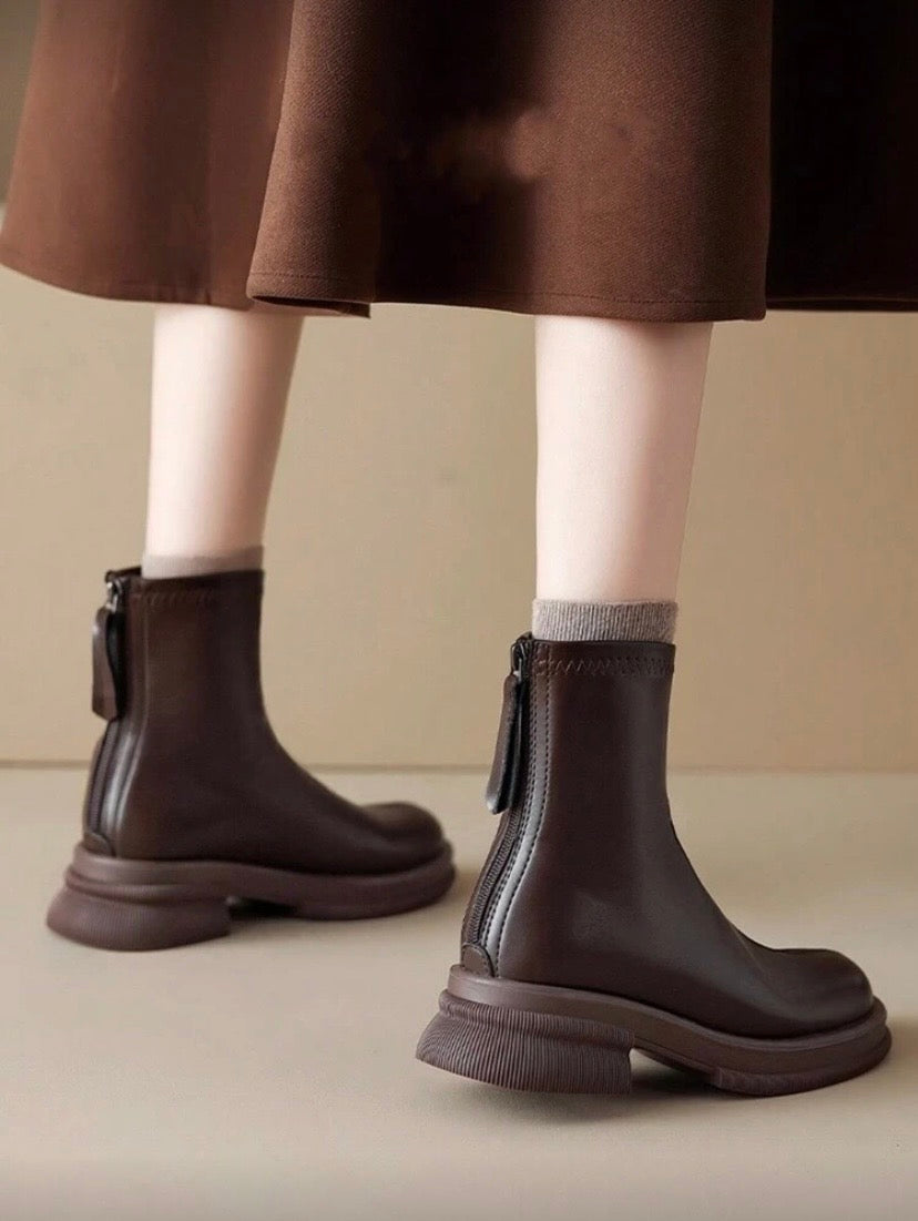 Bottines Femme à Semelle Épaisse – Coupe Ajustée, Style Britannique Automne/Hiver