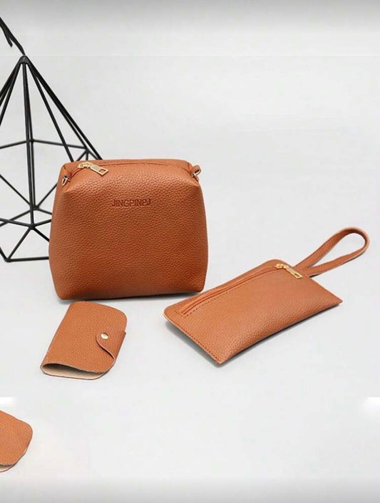 Ensemble 4 pièces de sacs texturés, porté épaule ou main, style élégant et polyvalent 👜