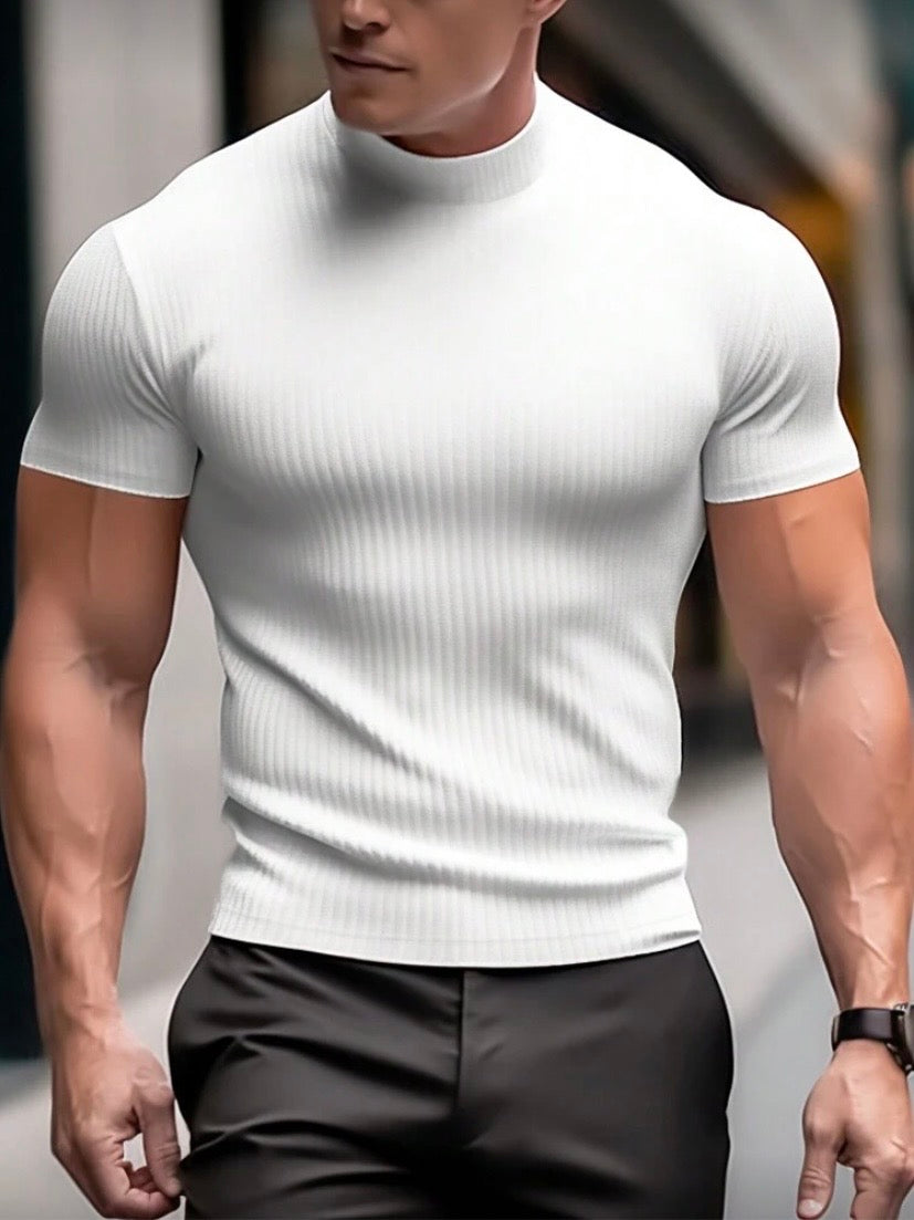 T-shirt homme uni à manches courtes avec col montant côtelé