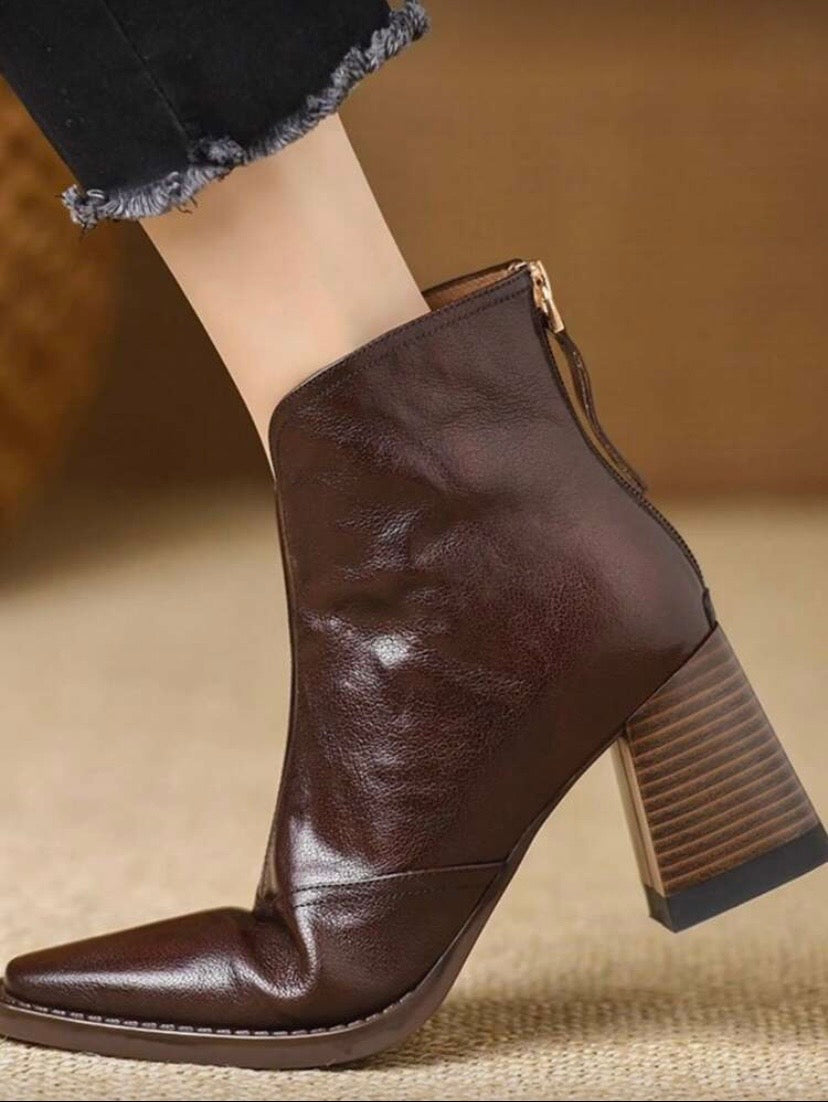 Bottines Femme à Talon Épais – Bout Carré, Style Rétro Britannique Élégant Automne/Hiver