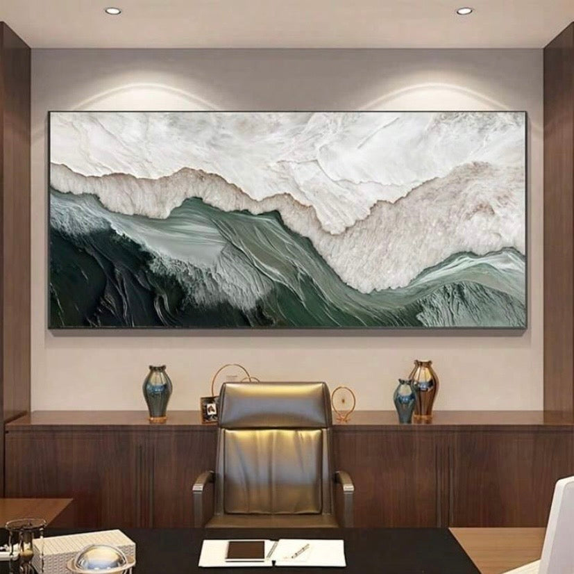 Grande toile murale abstraite verte style peinture à l’huile, décoration élégante sans cadre pour salon ou chambre, 50 × 100 cm